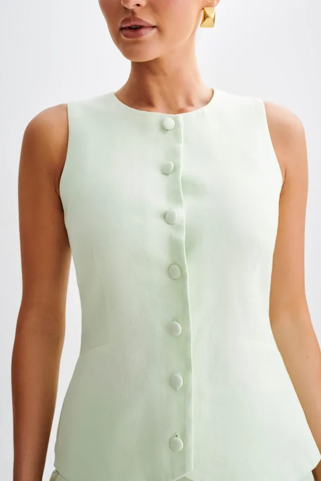 Women Meshki Tops Laurence Sleeveless Linen Longline Top 8211 Mint