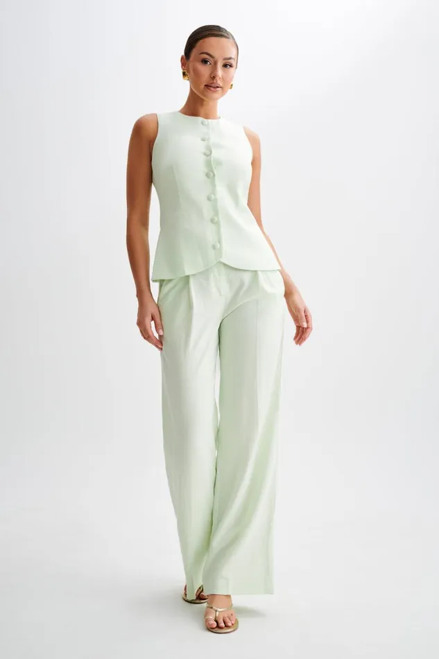 Women Meshki Tops Laurence Sleeveless Linen Longline Top 8211 Mint