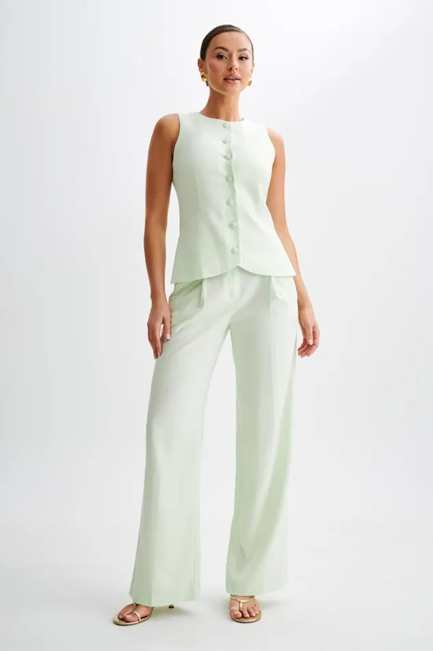 Women Meshki Tops Laurence Sleeveless Linen Longline Top 8211 Mint