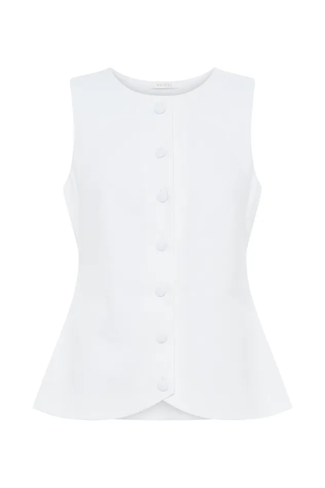 Women Meshki Tops Laurence Sleeveless Linen Longline Top 8211 White