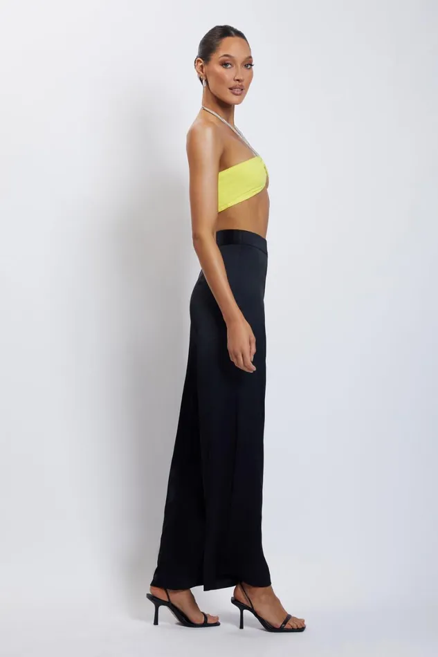Women Meshki Tops Lea Diamante Chain Halter Neck Crop Top 8211 Yellow