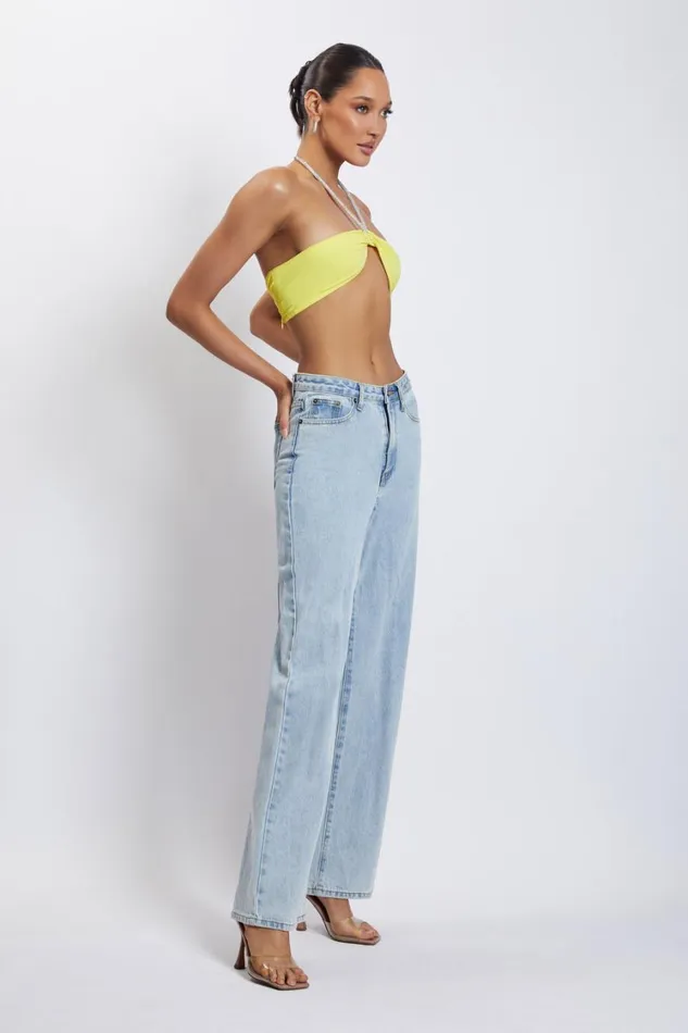 Women Meshki Tops Lea Diamante Chain Halter Neck Crop Top 8211 Yellow