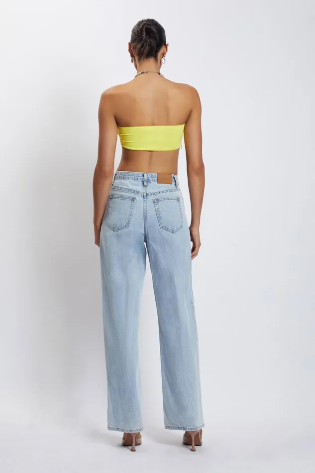 Women Meshki Tops Lea Diamante Chain Halter Neck Crop Top 8211 Yellow