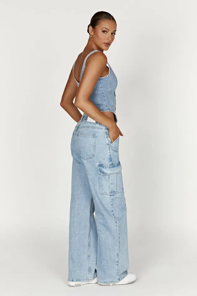Women Meshki Tops Leilani Corset Denim Top 8211 Mid Blue