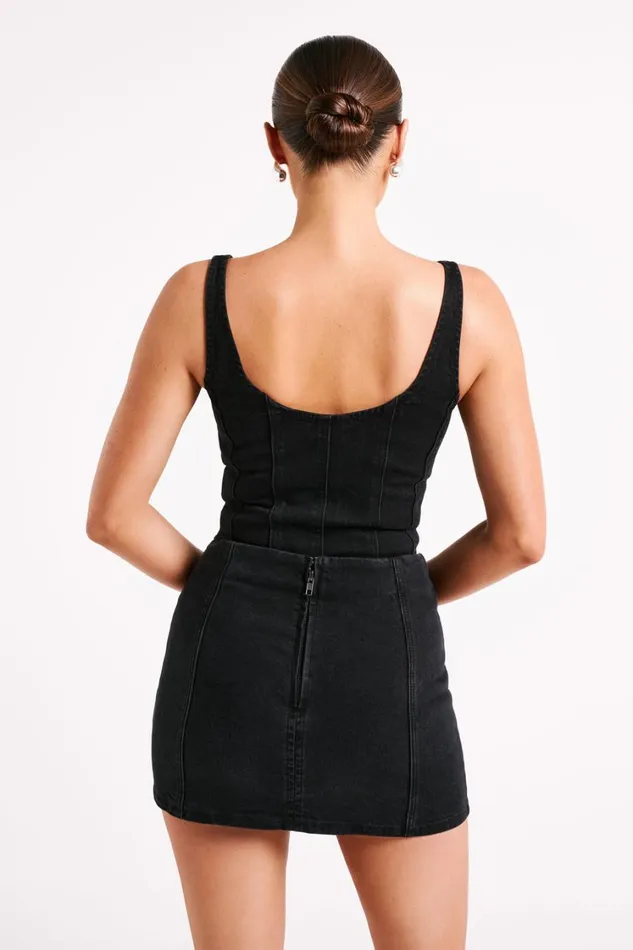 Women Meshki Tops Leilani Corset Denim Top 8211 Washed Black