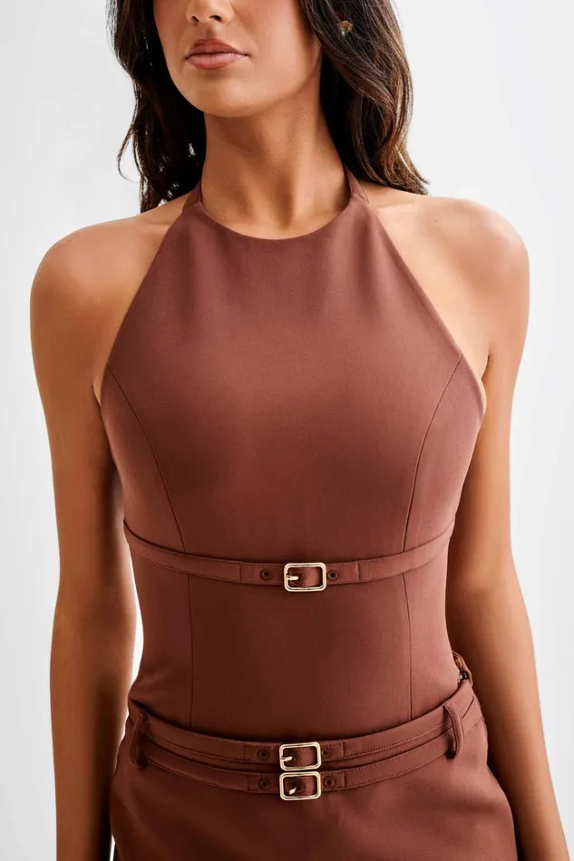 Women Meshki Tops Letitia Suiting Halter Top With Buckle 8211 Wood