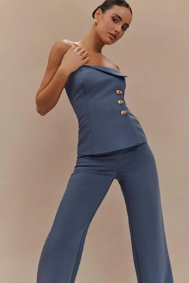 Women Meshki Tops Lindie Strapless Suiting Top 8211 Steel