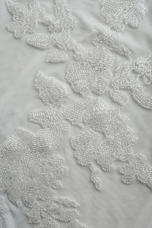 Women Meshki Tops Luci Beaded Flower Mesh Top 8211 White