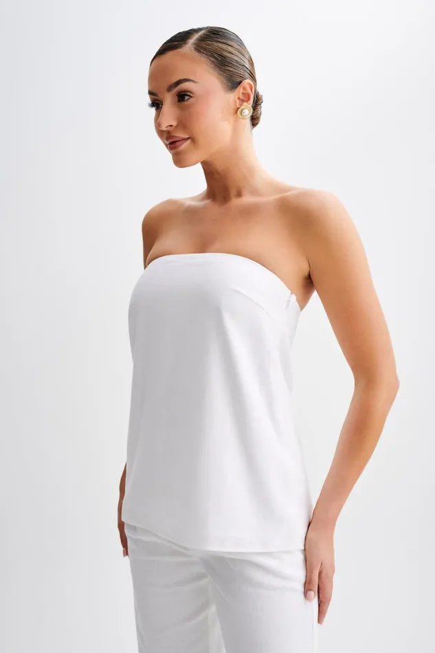 Women Meshki Tops Luisa Strapless Linen Top 8211 White