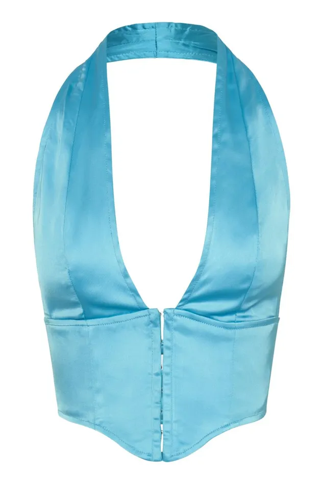 Women Meshki Tops Mallory Satin Corset Top 8211 Aquamarine