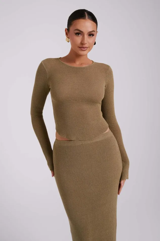 Women Meshki Tops Maribelle Knit Long Sleeve Top 8211 Olive