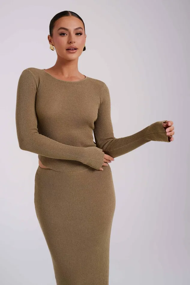 Women Meshki Tops Maribelle Knit Long Sleeve Top 8211 Olive