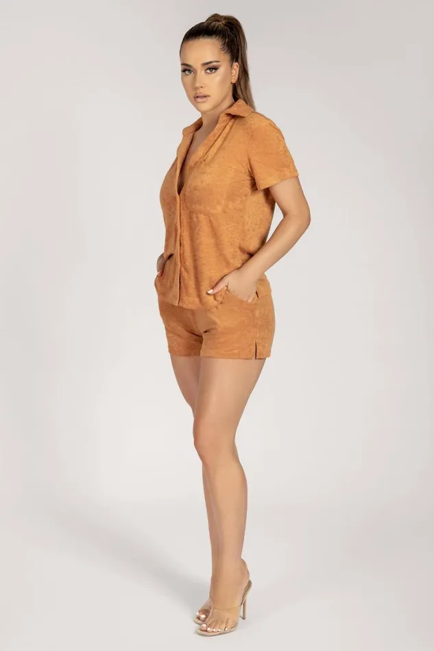 Women Meshki Tops Marina Terry Towelling Long Shirt 8211 Biscuit