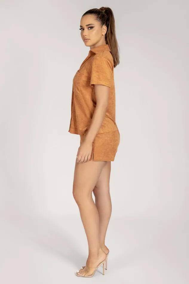 Women Meshki Tops Marina Terry Towelling Long Shirt 8211 Biscuit