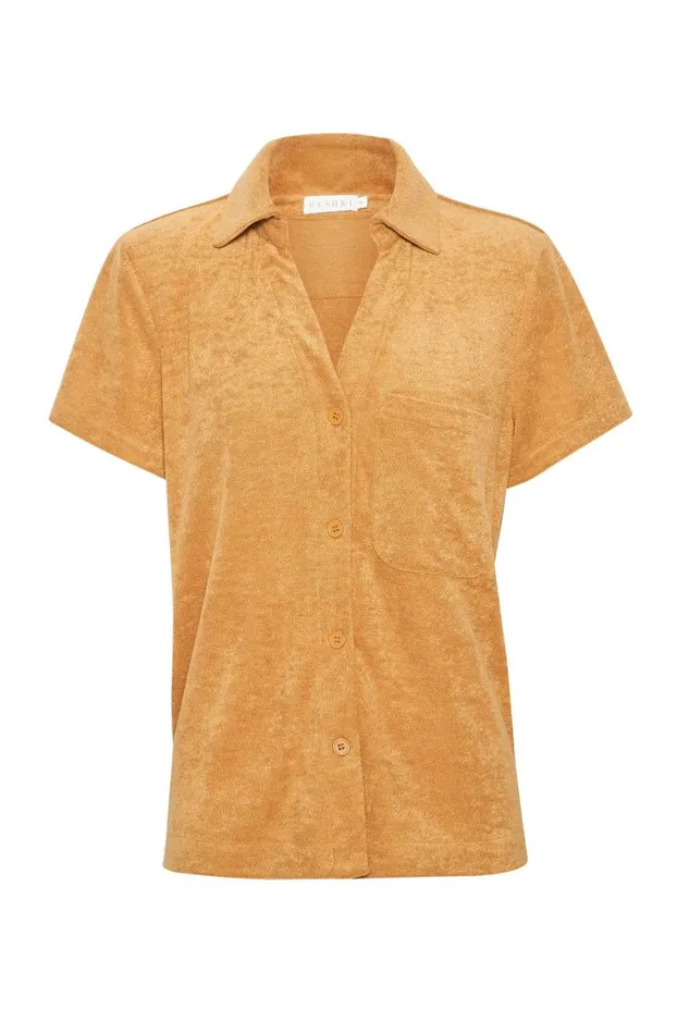 Women Meshki Tops Marina Terry Towelling Long Shirt 8211 Biscuit