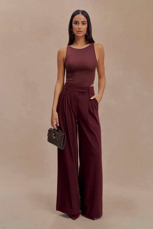 Women Meshki Tops Marla Boat Neck Sheer Mesh Top 8211 Mahogany