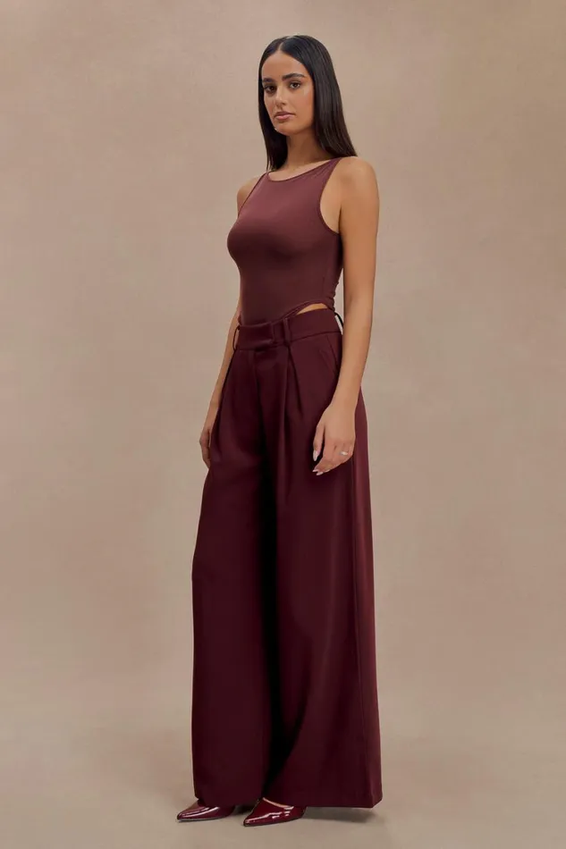 Women Meshki Tops Marla Boat Neck Sheer Mesh Top 8211 Mahogany