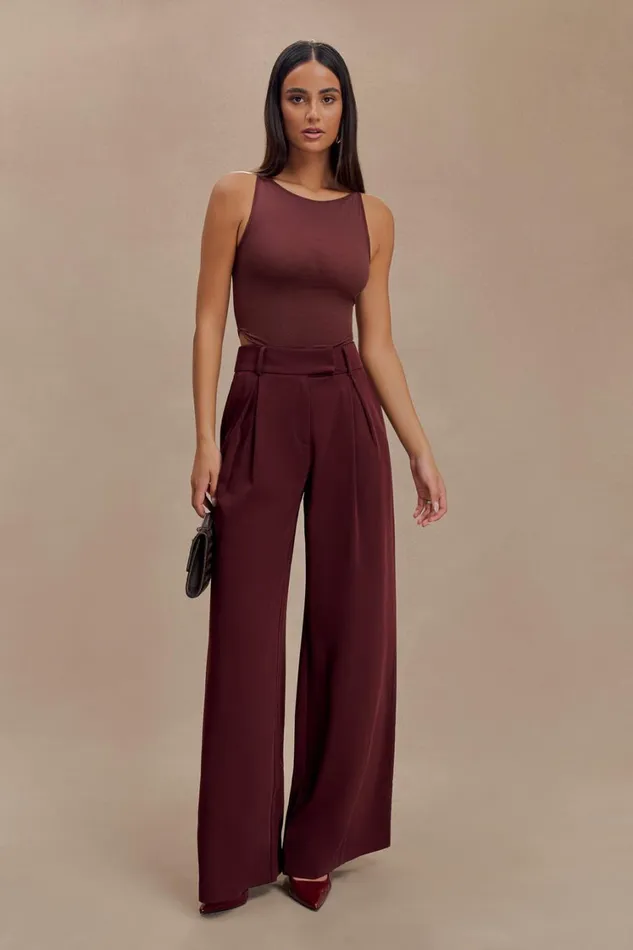 Women Meshki Tops Marla Boat Neck Sheer Mesh Top 8211 Mahogany