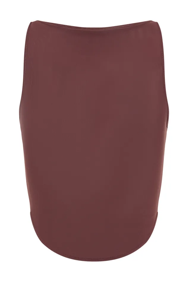 Women Meshki Tops Marla Boat Neck Sheer Mesh Top 8211 Mahogany