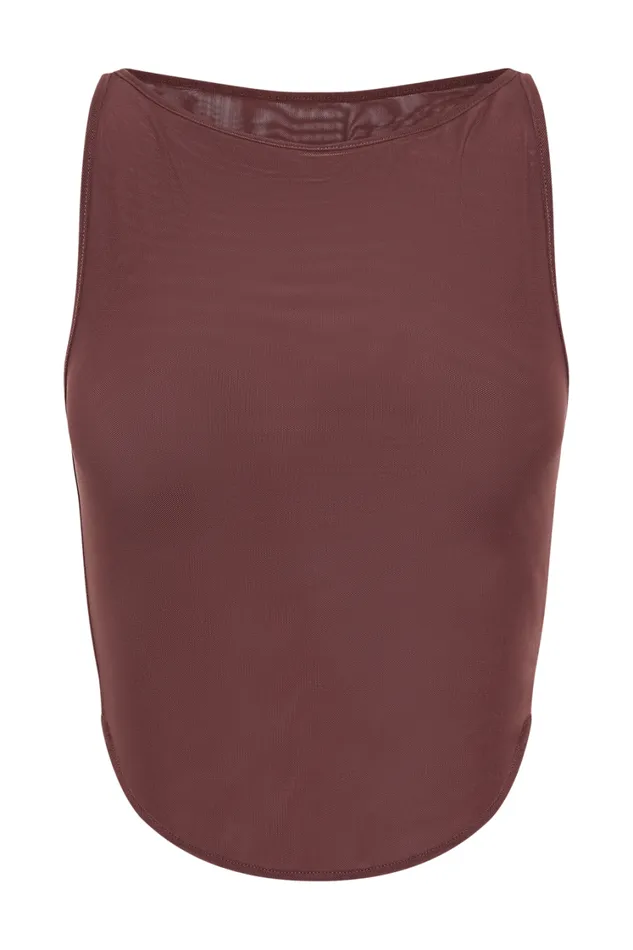 Women Meshki Tops Marla Boat Neck Sheer Mesh Top 8211 Mahogany