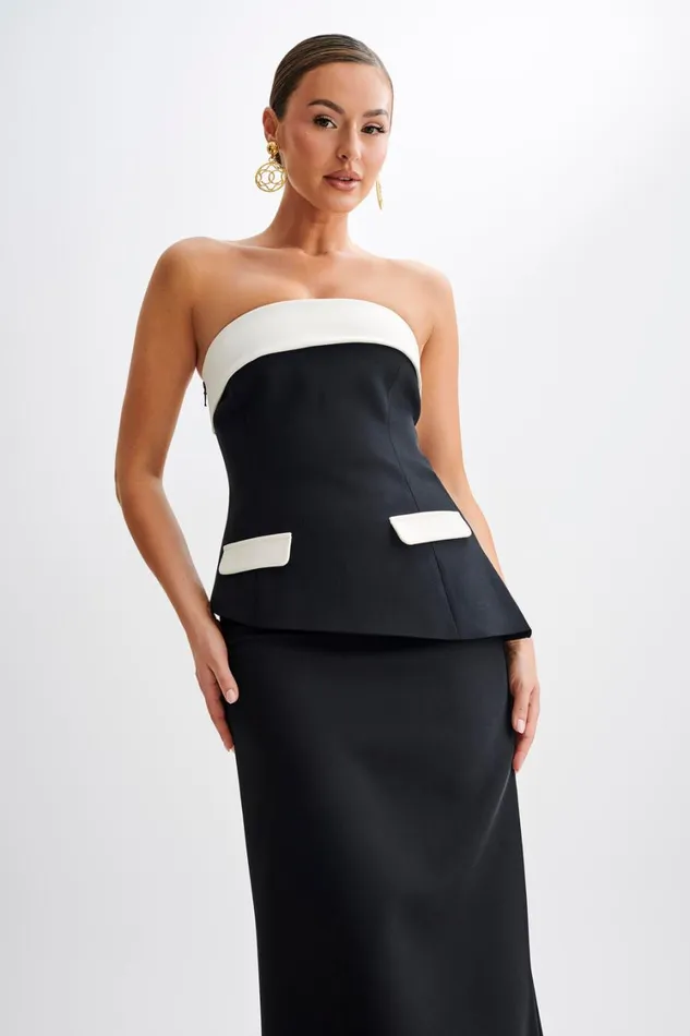 Women Meshki Tops Micah Contrast Suiting Strapless Top 8211 Black