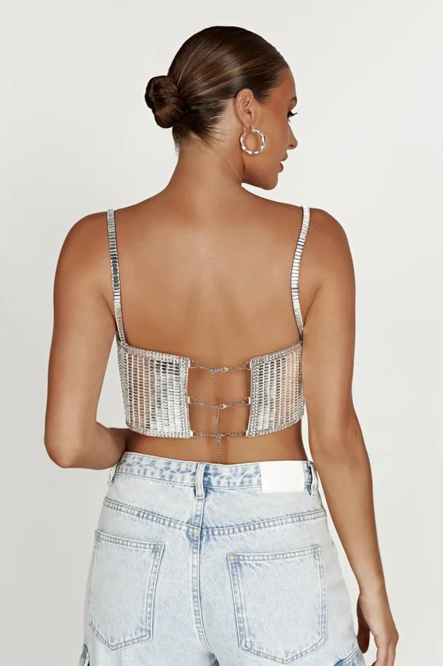 Women Meshki Tops Miriam Mirror Crop Top 8211 Silver