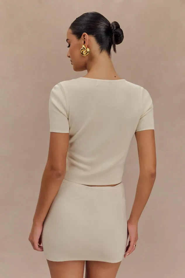 Women Meshki Tops Monroe Embroidered Knit Top 8211 Cream And Ivory