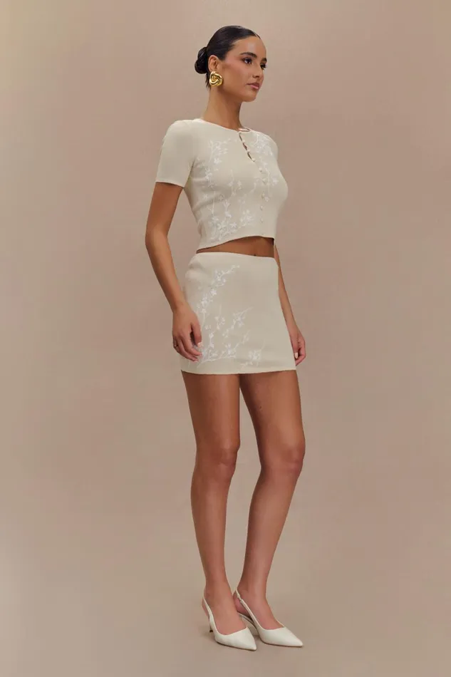 Women Meshki Tops Monroe Embroidered Knit Top 8211 Cream And Ivory