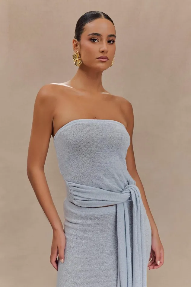Women Meshki Tops Phoebe Strapless Tie Knit Top 8211 Ice Blue