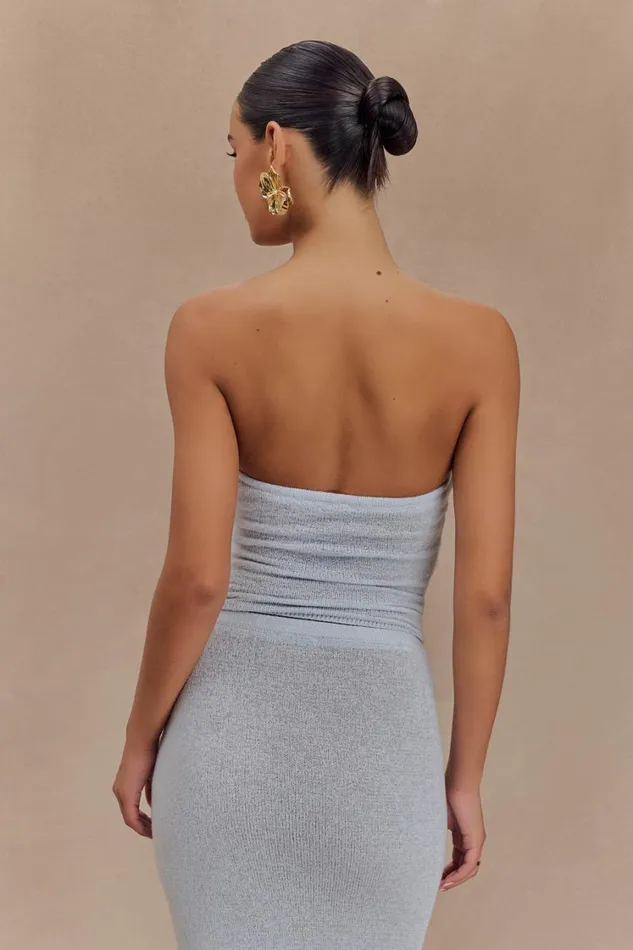 Women Meshki Tops Phoebe Strapless Tie Knit Top 8211 Ice Blue