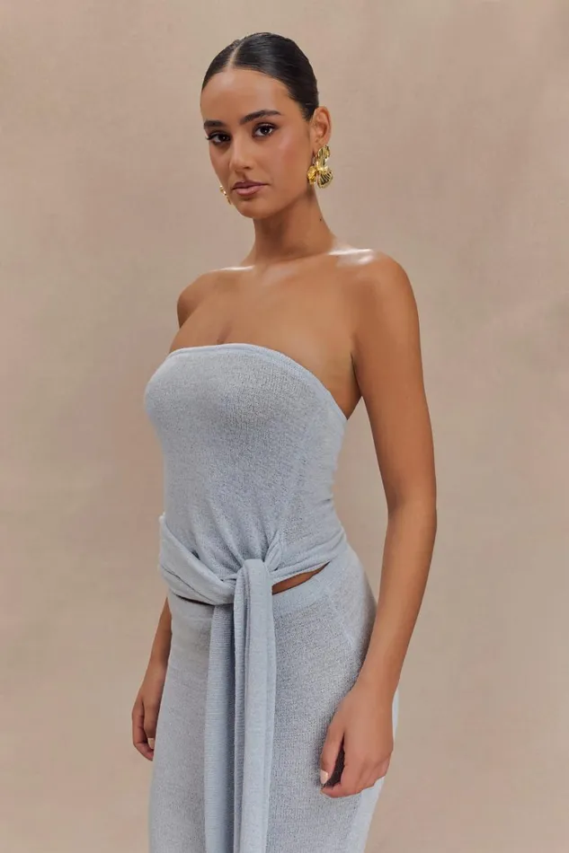 Women Meshki Tops Phoebe Strapless Tie Knit Top 8211 Ice Blue