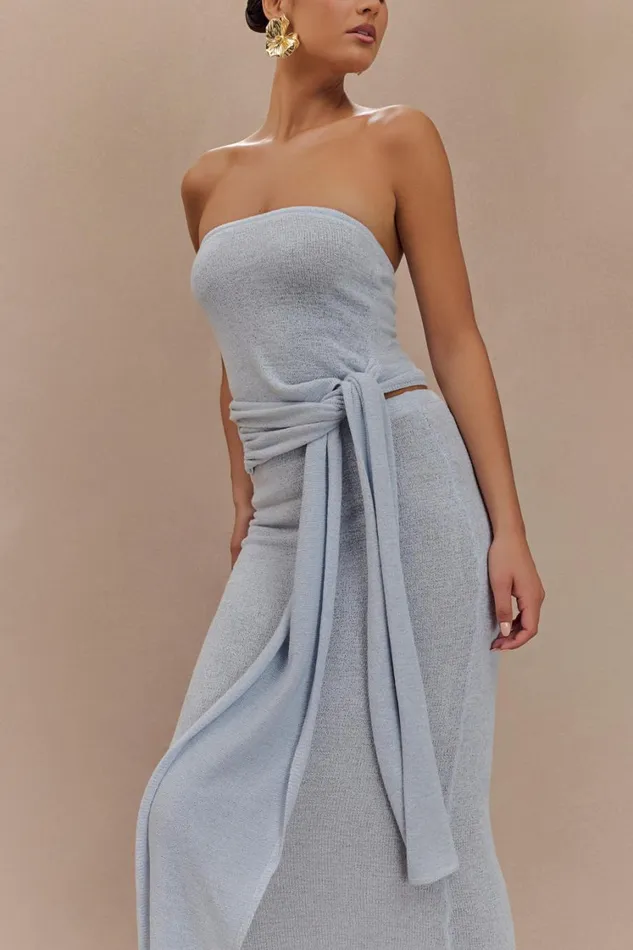Women Meshki Tops Phoebe Strapless Tie Knit Top 8211 Ice Blue
