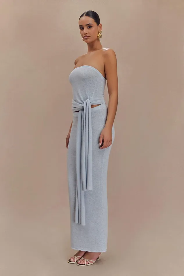 Women Meshki Tops Phoebe Strapless Tie Knit Top 8211 Ice Blue