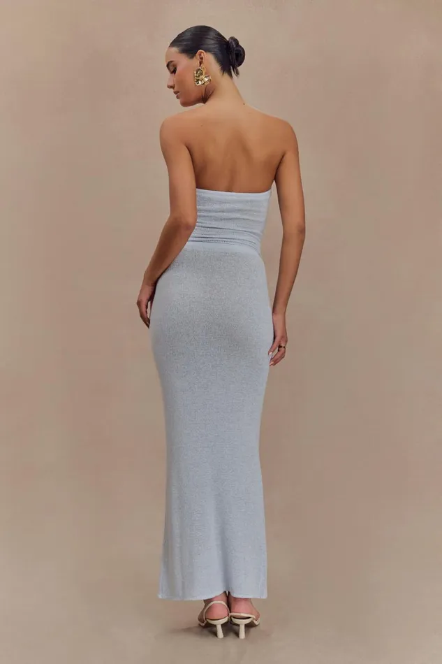 Women Meshki Tops Phoebe Strapless Tie Knit Top 8211 Ice Blue