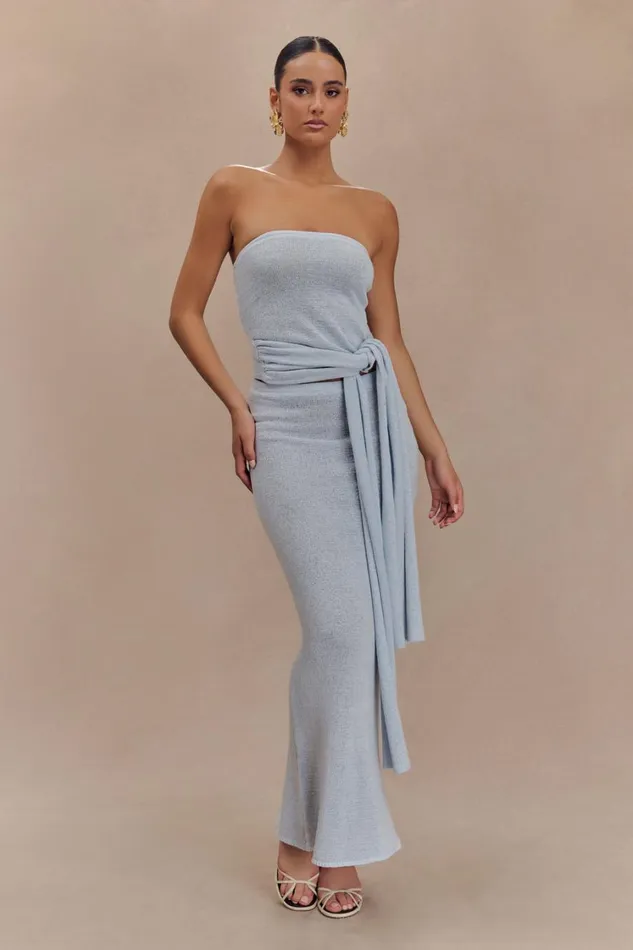 Women Meshki Tops Phoebe Strapless Tie Knit Top 8211 Ice Blue