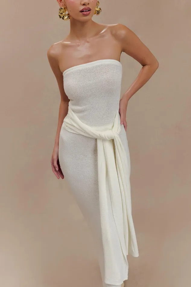Women Meshki Tops Phoebe Strapless Tie Knit Top 8211 Ivory