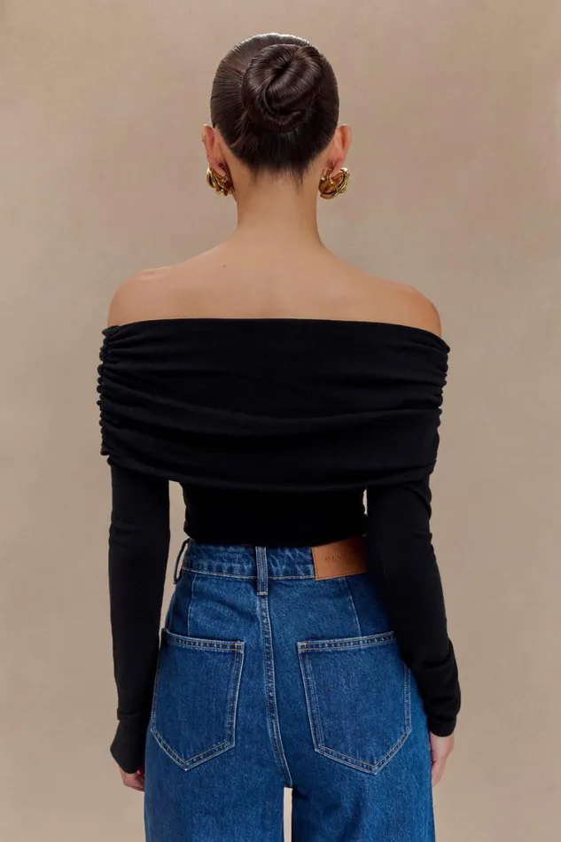 Women Meshki Tops Polly Off Shoulder Long Sleeve Knit Top 8211 Black