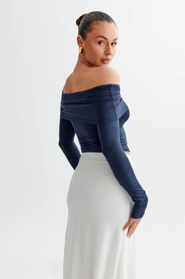 Women Meshki Tops Prue Ruched Off Shoulder Long Sleeve Top 8211 Navy