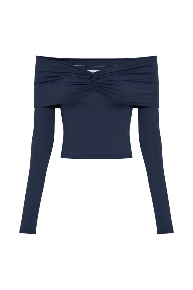 Women Meshki Tops Prue Ruched Off Shoulder Long Sleeve Top 8211 Navy
