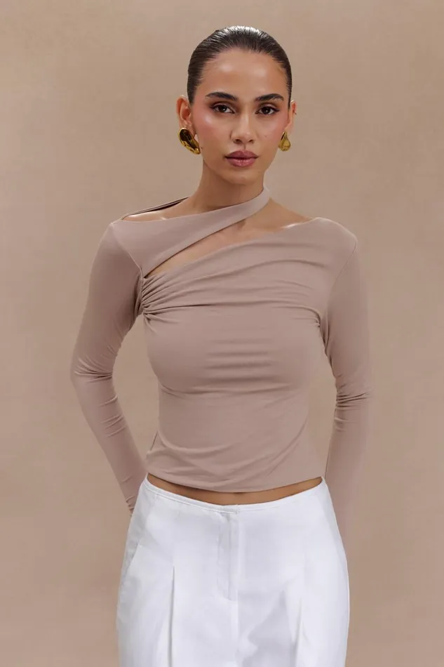 Women Meshki Tops Sasha Modal Long Sleeve Top With Cut Out 8211 Mushroom