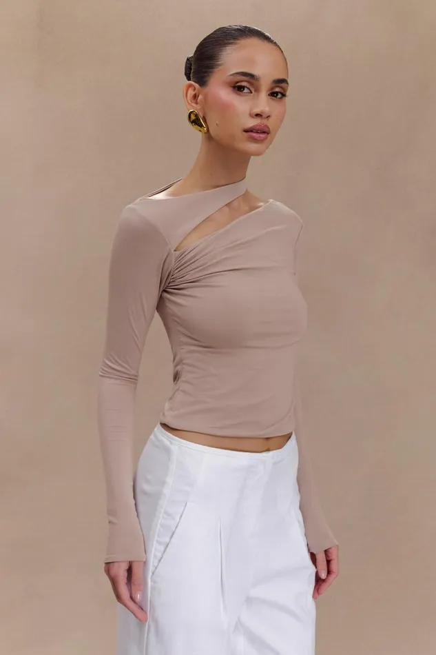 Women Meshki Tops Sasha Modal Long Sleeve Top With Cut Out 8211 Mushroom