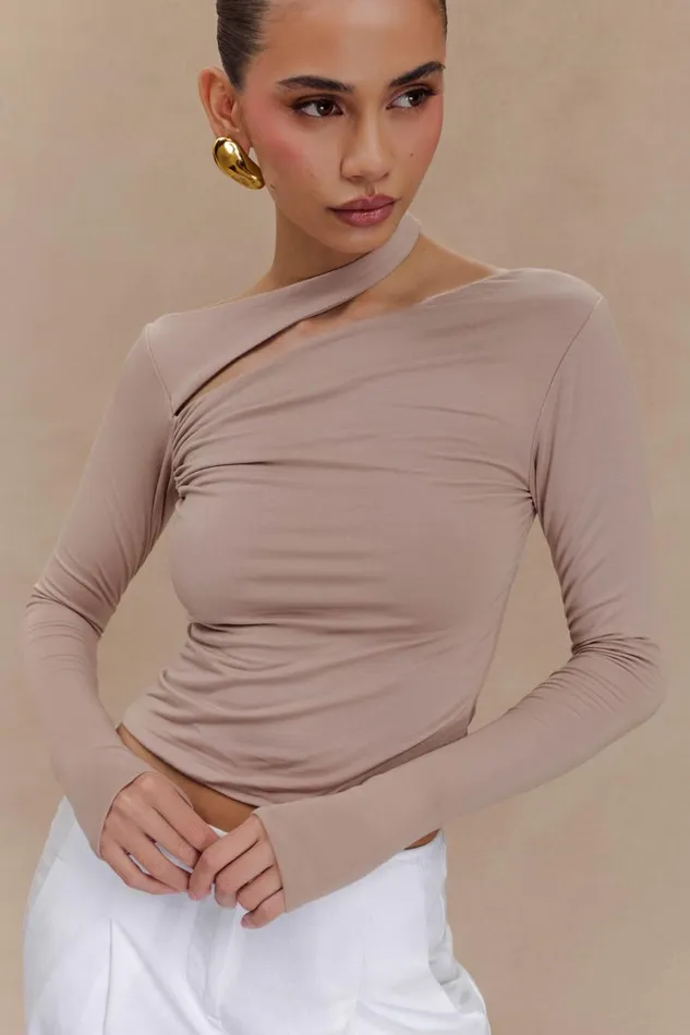 Women Meshki Tops Sasha Modal Long Sleeve Top With Cut Out 8211 Mushroom