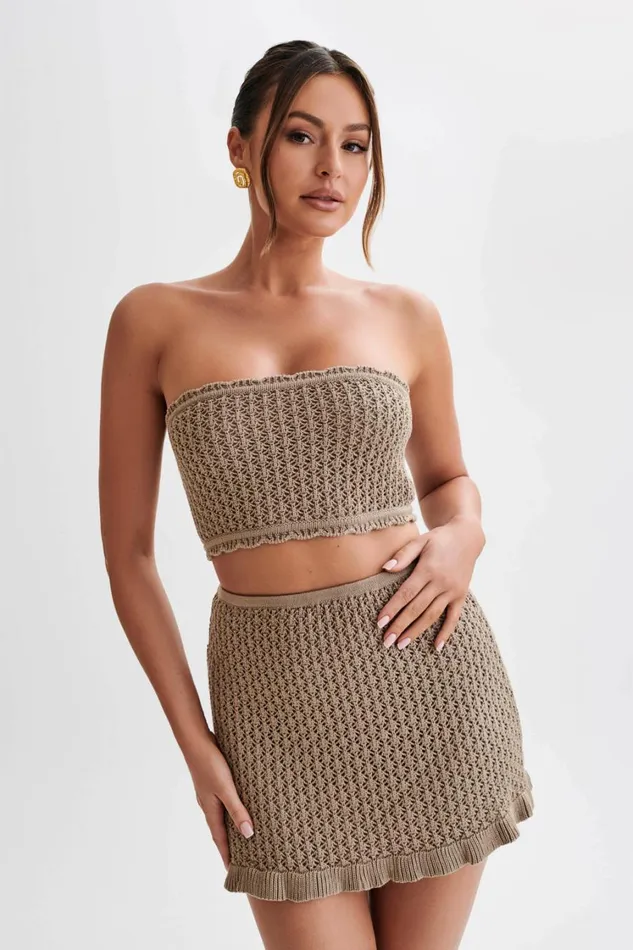 Women Meshki Tops Serina Knit Crop Top 8211 Taupe