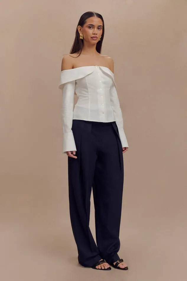 Women Meshki Tops Spencer Off Shoulder Shirting Top 8211 White