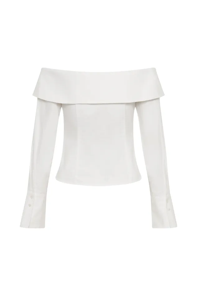 Women Meshki Tops Spencer Off Shoulder Shirting Top 8211 White