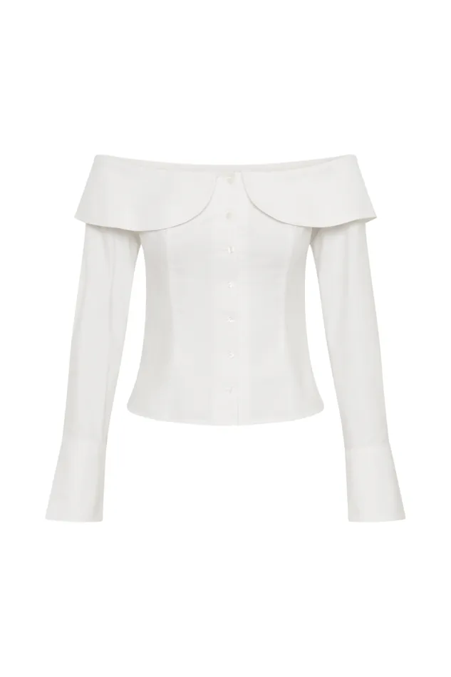 Women Meshki Tops Spencer Off Shoulder Shirting Top 8211 White