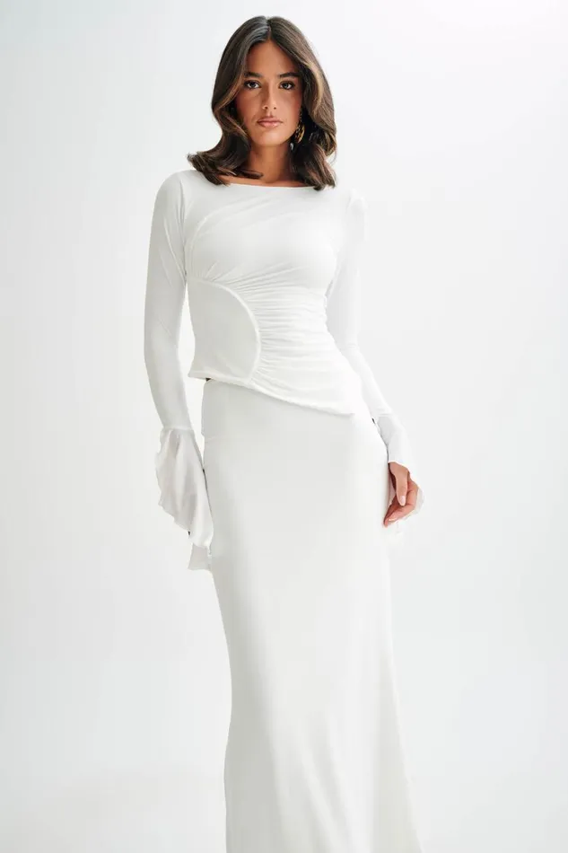 Women Meshki Tops Stevie Bell Sleeve Slinky Top 8211 White