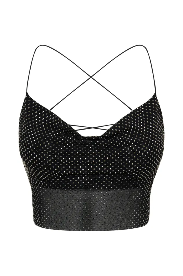 Women Meshki Tops Tamra Strappy Diamante Top 8211 Black
