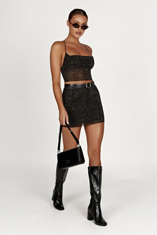 Women Meshki Tops Tamra Strappy Diamante Top 8211 Black