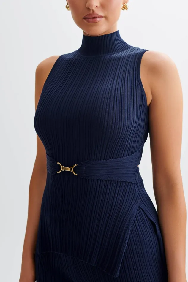 Women Meshki Tops Tanya Cut Out High Neck Top 8211 Navy
